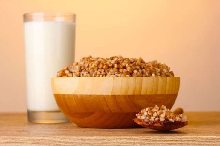 Buckwheat porridge and milk glass